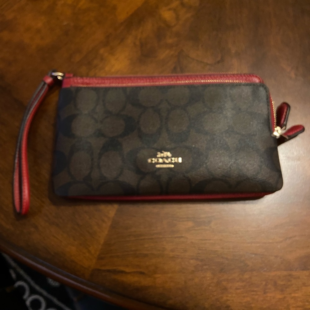 Coach Signature Brown and Red Wristlet